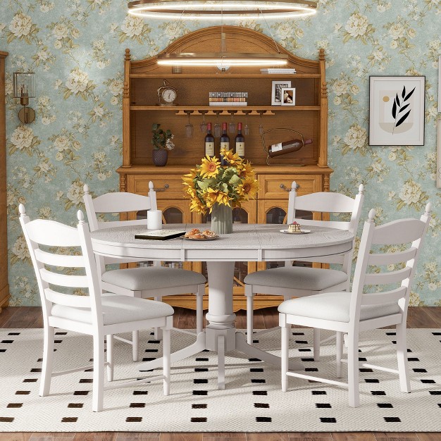 5 piece Vintage Wood Extendable Dining Table Sets With 4 Upholstered Dining Chairs Modernluxe