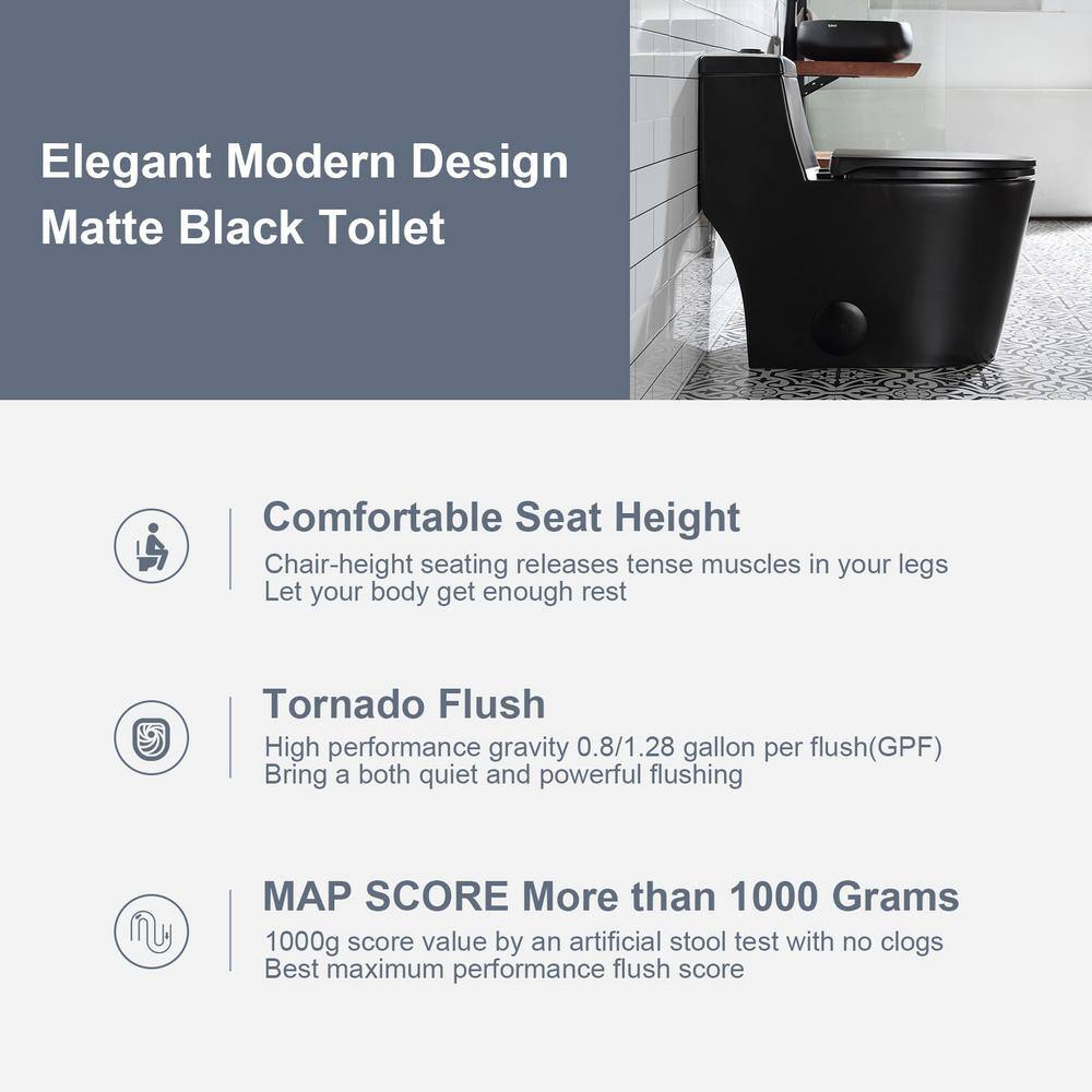 HOROW 1-piece 0.81.28 GPF Dual Flush Elongated Toilet in. Black Seat Included HR-0080B