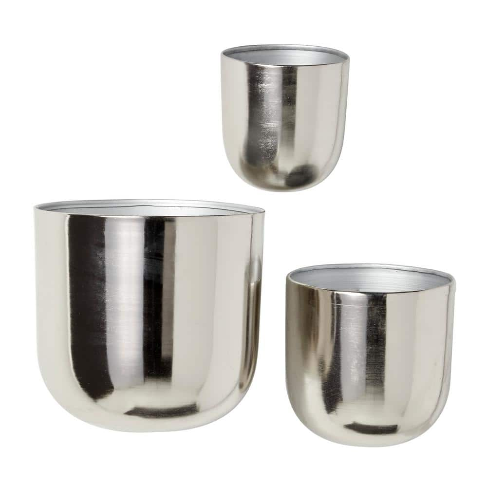 Litton Lane 9 in. Silver Metal Contemporary Planter (3-Pack) 51942