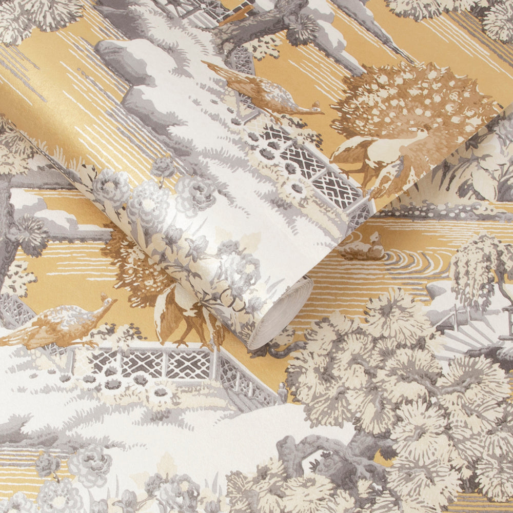 Edo Toile Wallpaper in Mustard