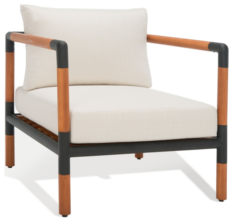 Safavieh Tommy Metal and Wood Patio Chair Black/White   Midcentury   Outdoor Lounge Chairs   by Safavieh  Houzz