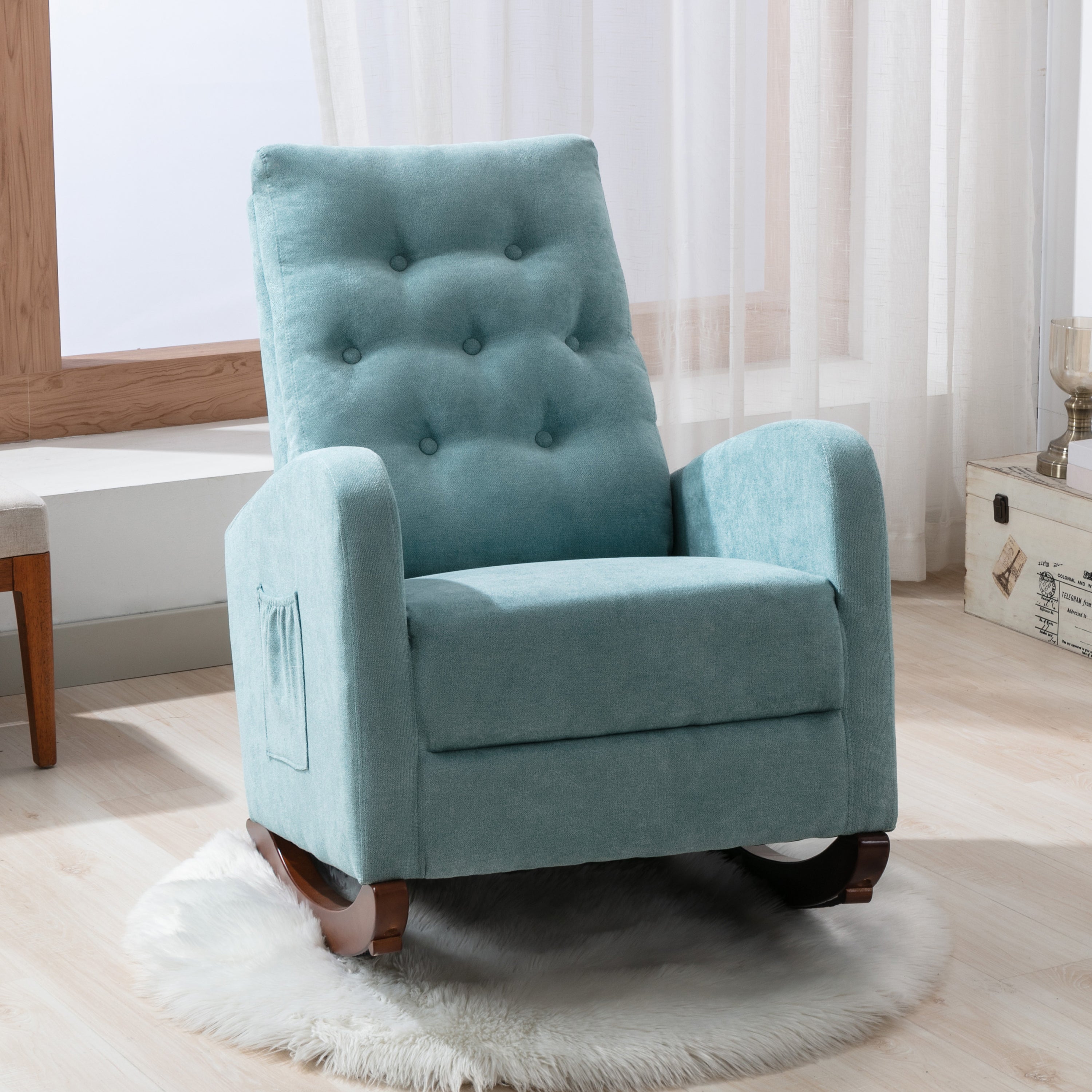 Rocking Chair with High Back, Fabric Padded Seat