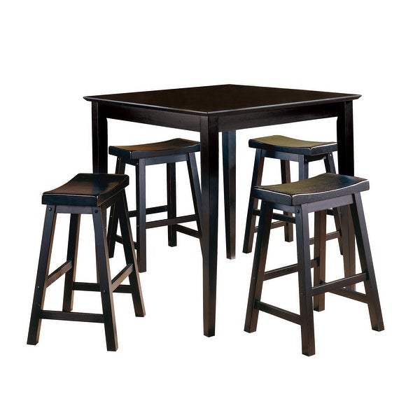 Black Finish 18-inch Height Saddle Seat Stools Set of 2pc Solid Wood