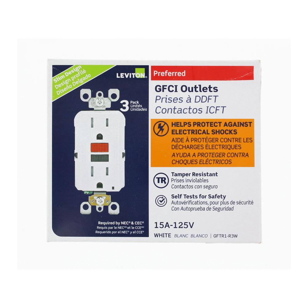 Leviton 15 Amp Self-Test SmartlockPro Slim Duplex Tamper Resistant GFCI Outlet White (3-Pack) M99-GFTR1-R3W