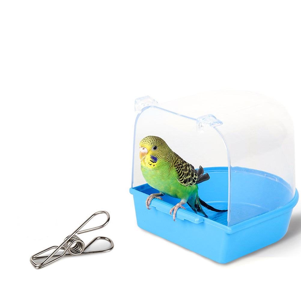 FRCOLOR 1pc Caged Bird Bath Multi Cage Bird Bath Covered for Small Brids Canary Budgies Parrot (Light Blue)