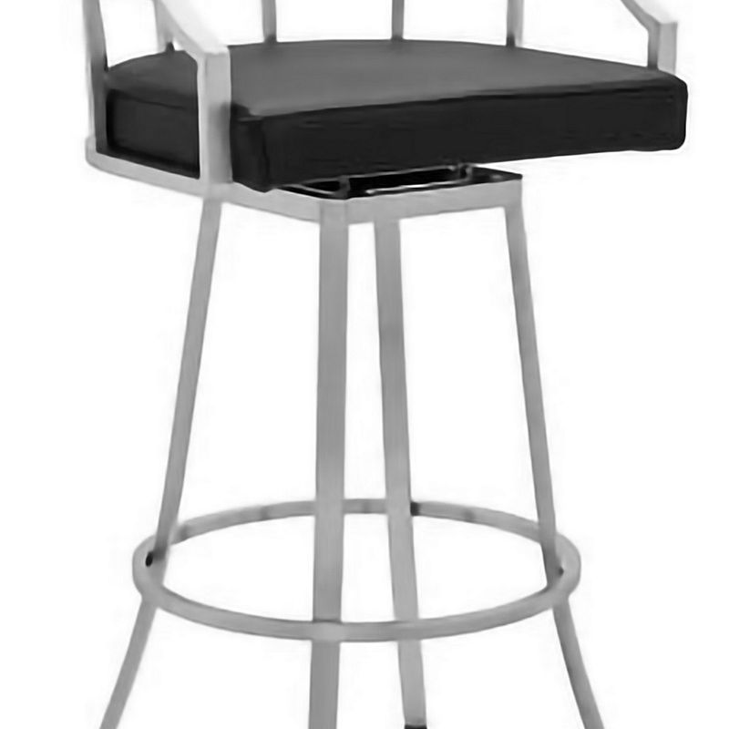 26 Inch Leatherette Back Barstool with Metal Frame， Black