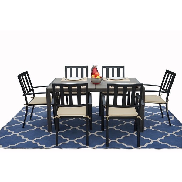 Kozyard Coolmen Outdoor Patio Dining Table with PowderCoated Frame and Wood Like Laminate Table Top