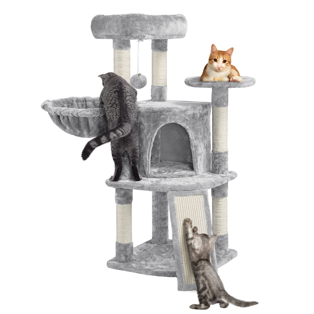 SmileMart 42"H Multilevel Cat Tree Tower with Condo and Perches, Light Gray