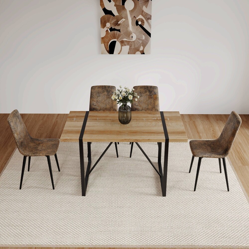 Rectangular 5 Piece Dining Table Set w/Linen Side Chairs  Brown