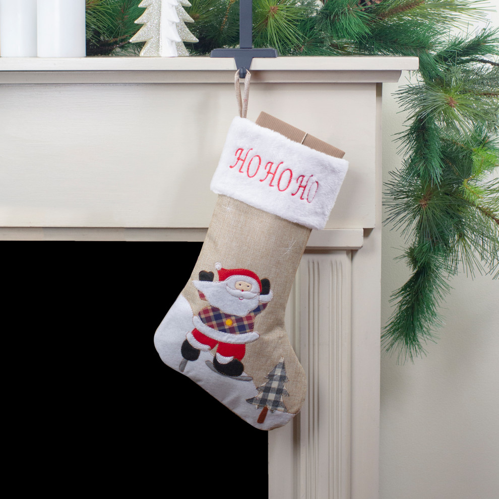 19 quotBeige and Red Burlap  quotHo Ho Ho quotSanta Claus Christmas Stocking   Modern   Christmas Stockings And Holders   by Northlight Seasonal  Houzz