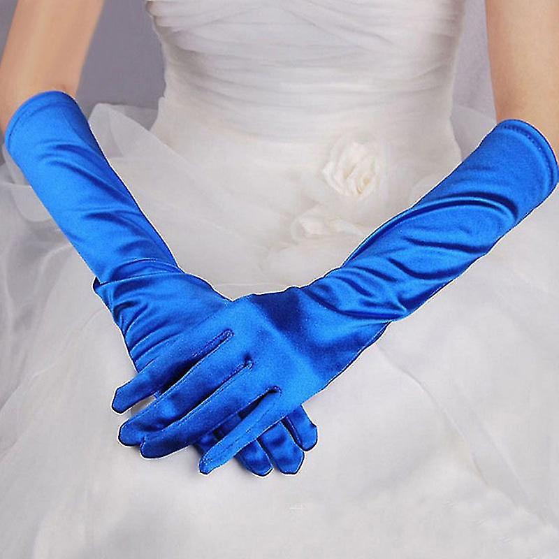 Womens Satin Long Gloves Opera Wedding Bridal Evening Party Prom Gloves，1pair，blue