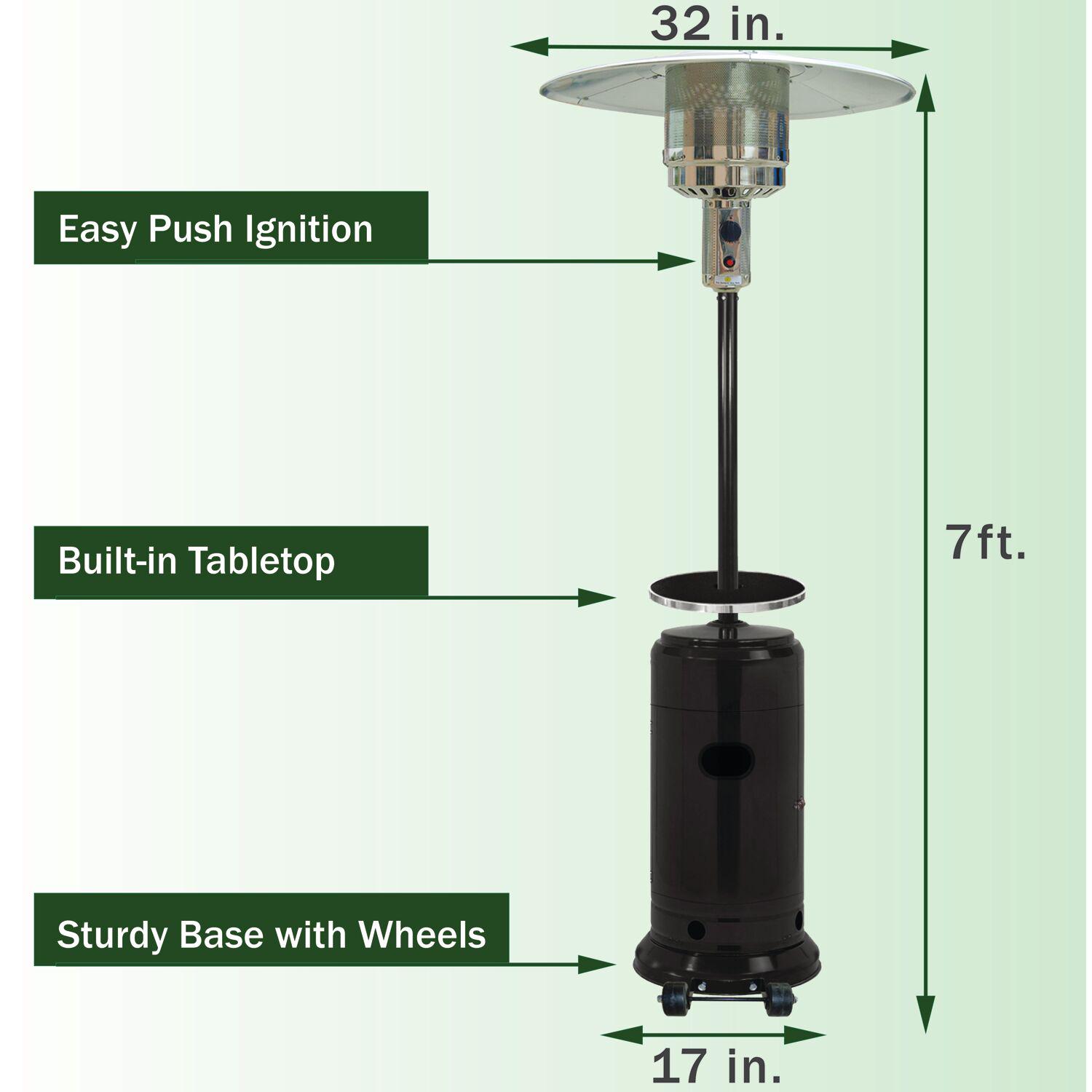 7-Ft. 48，000 BTU Steel Umbrella Propane Patio Heater in Black