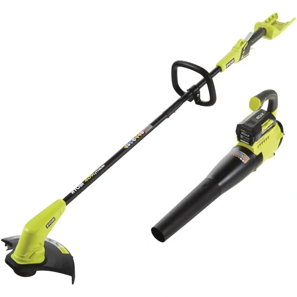 Ryobi 40V Cordless Battery String Trimmer And Jet Fan Blower Combo Kit (2-Tools) with 4.0 Ah Battery and Charger