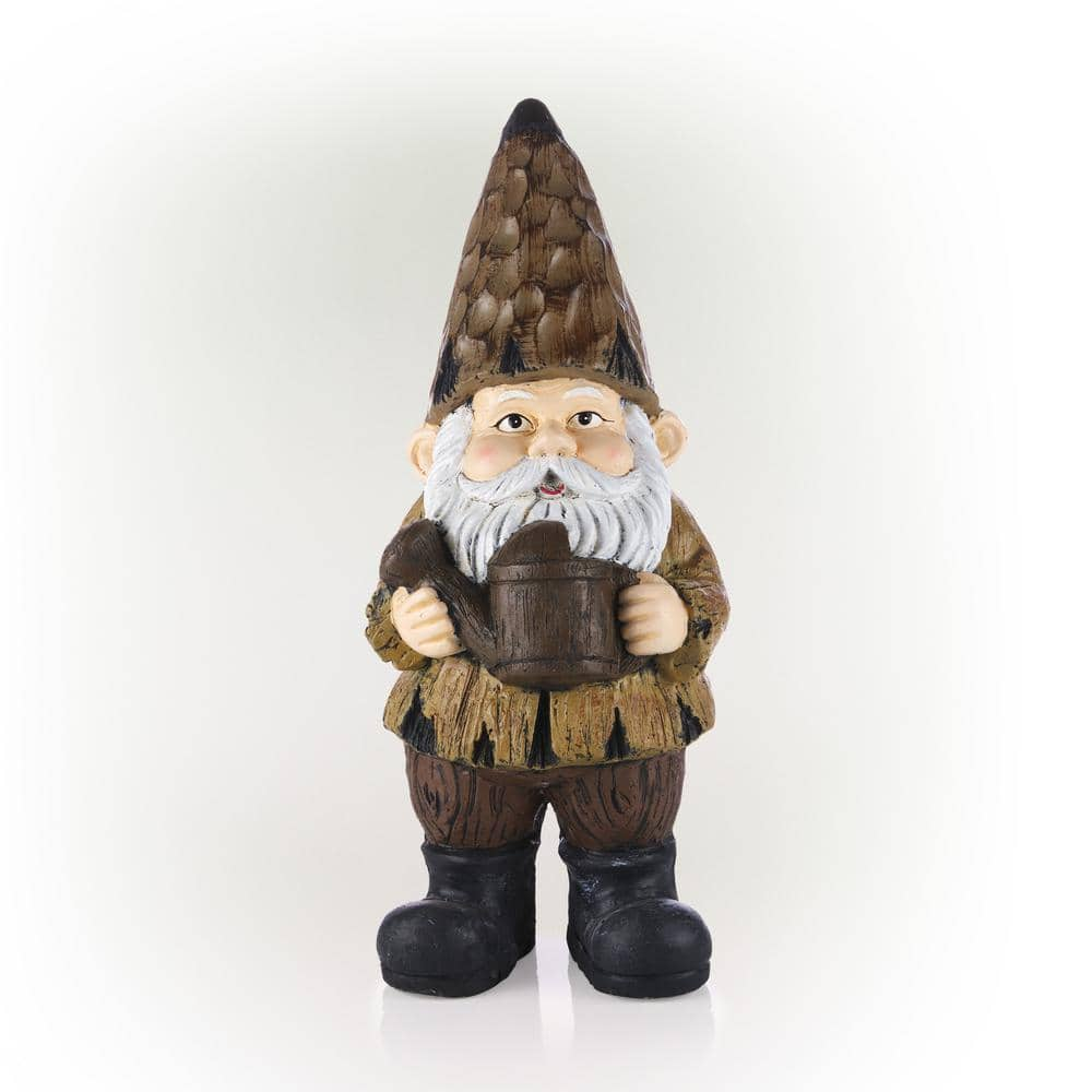 Alpine Corporation 16 in. H Indoor/Outdoor Garden Gnome with Watering Can Statue, Brown YEN576HH