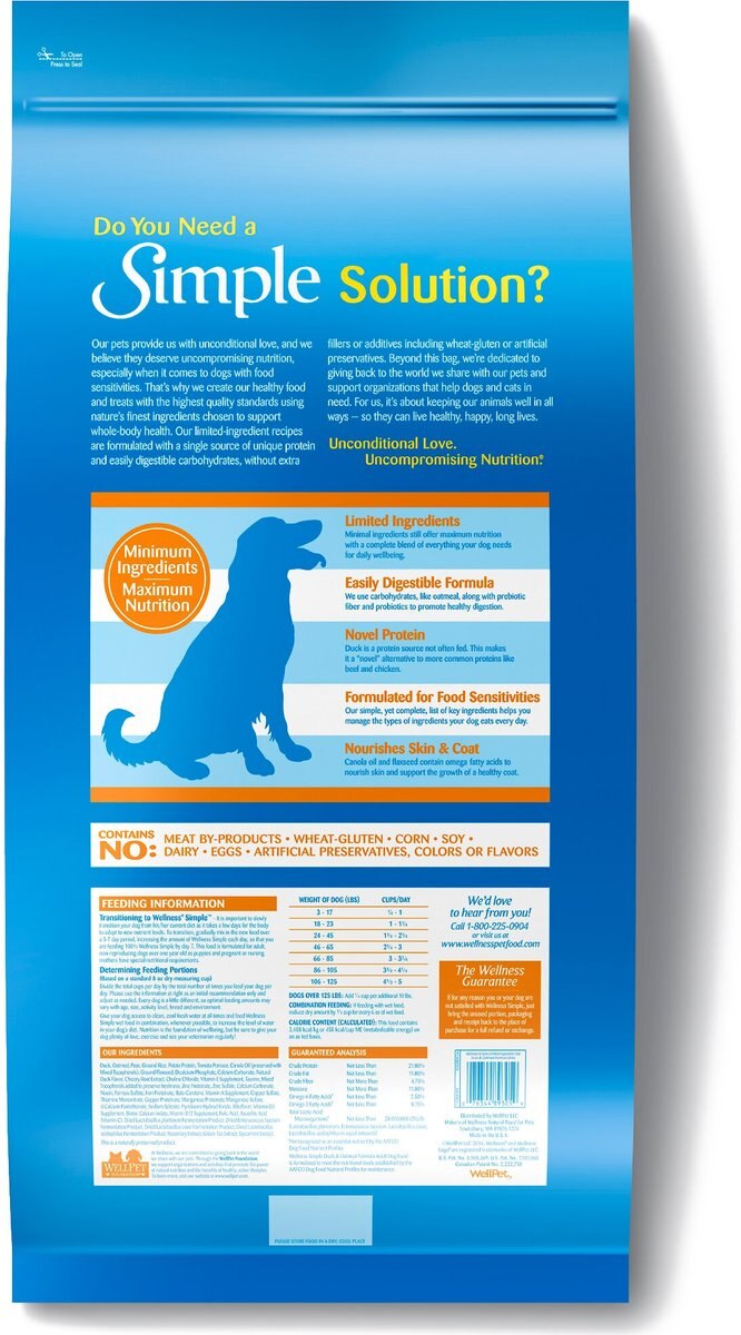 Wellness Simple Limited Ingredient Diet Duck and Oatmeal Formula Dry Dog Food