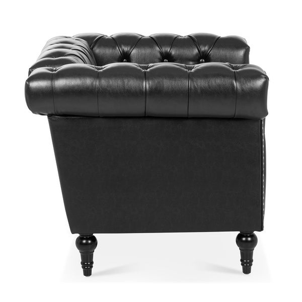 Livingroom Accent Chair， 1 Seater PU Cover Sofa Armchairs Rolled Arms Chairs Lounge Chairs with Nailheads， for Bedroom， Black