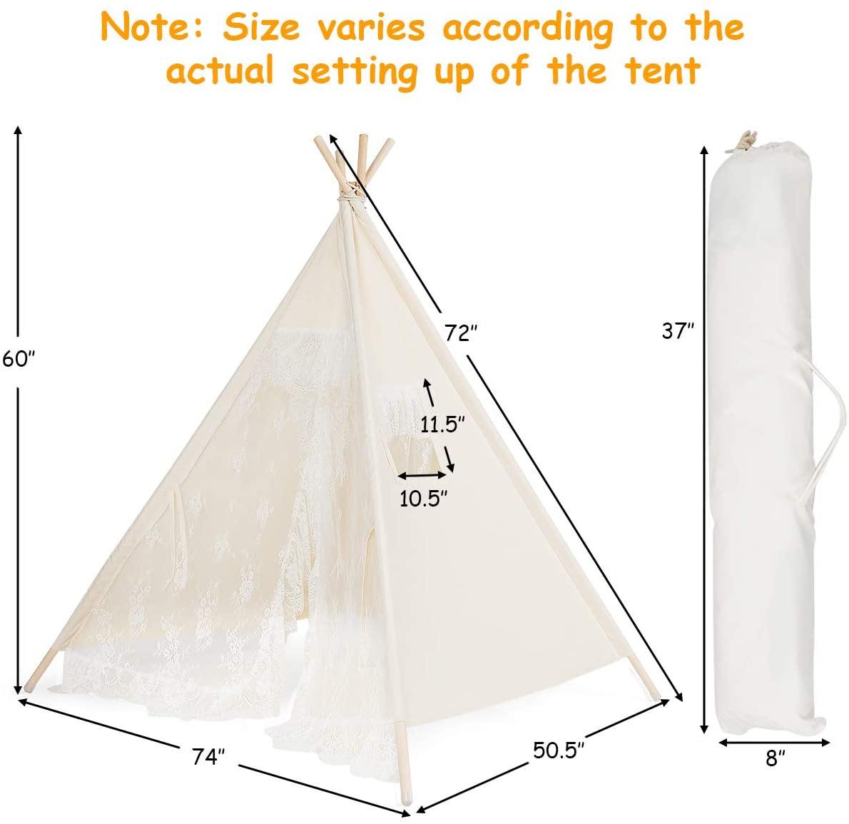 Kids Teepee Tent, Foldable Children Lace Play Tent for Indoor & Outdoor