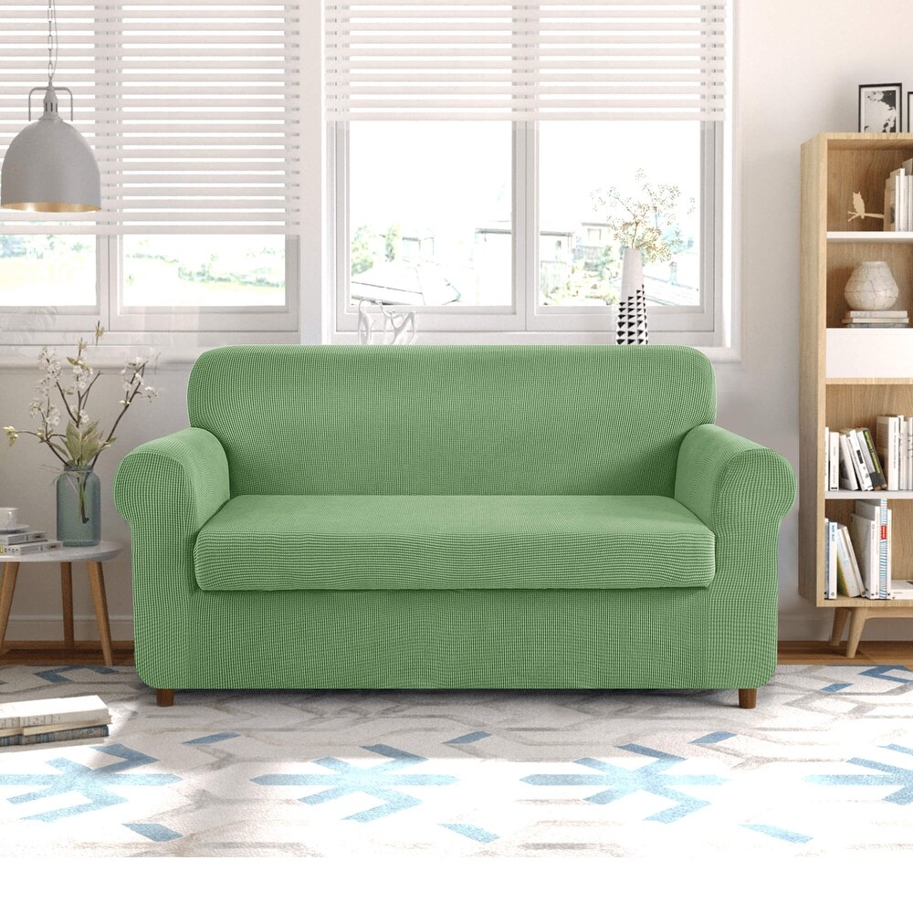 CHUN YI 2 Piece Stretch Loveseat Slipcover Checks Couch Cover