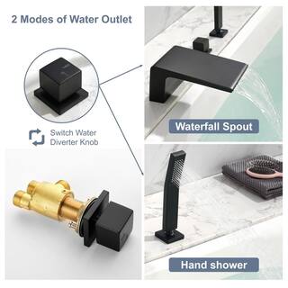 Miscool 2-Handle Tub-Mount Roman Tub Faucet with Hand Shower in Matte Black SHSMDH10C724BL