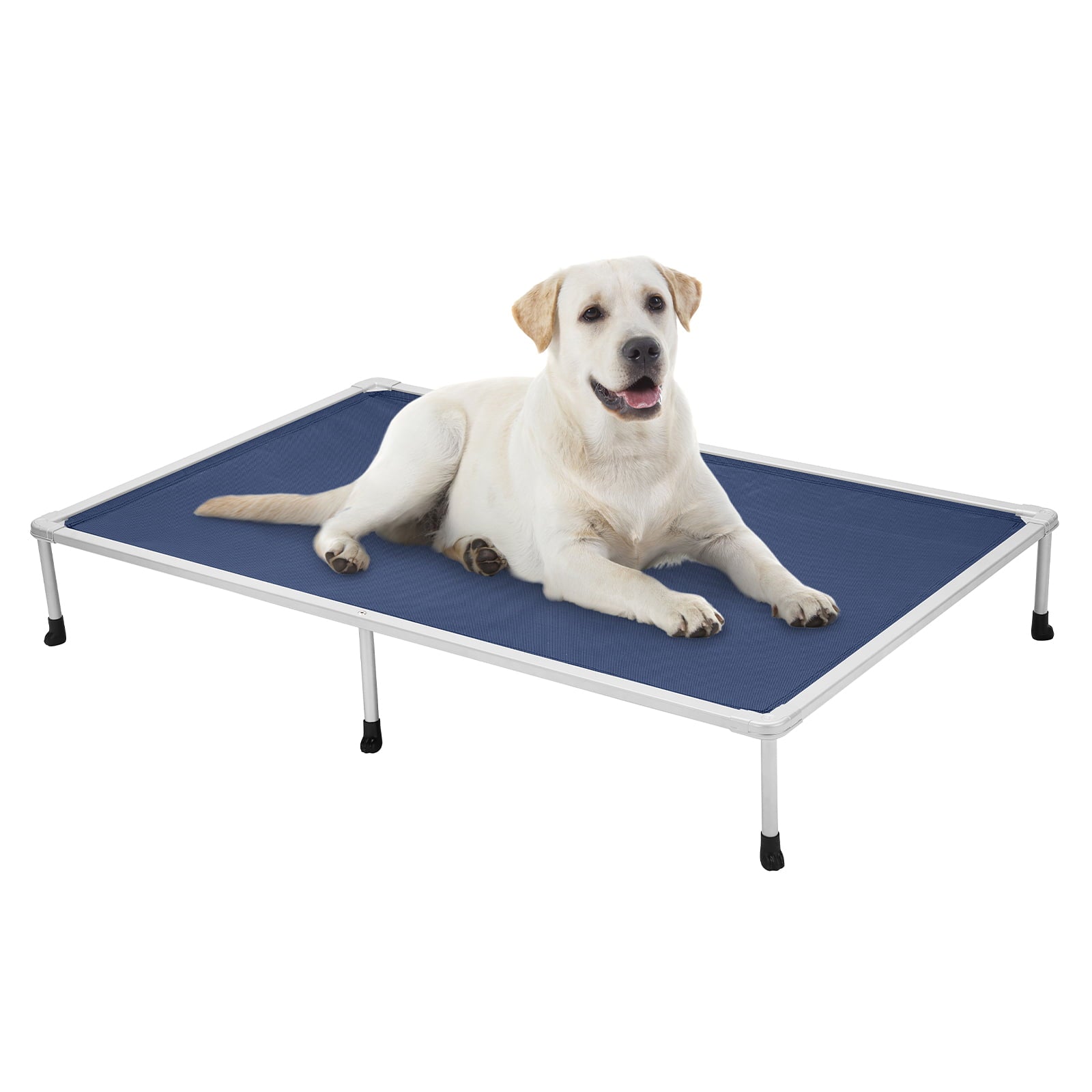 Veehoo Chewproof Dog Bed， Cooling Raised Dog Cots with Silver Metal Frame， XX Large， Blue