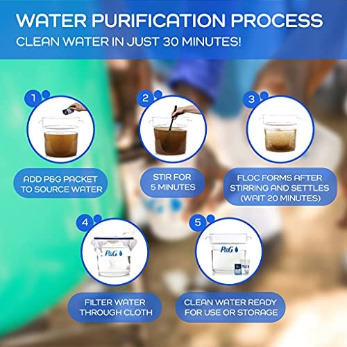 P&G Purifier of Water Portable Water Purifier Packets (Box of 240 Packets). Emergency Water Filter Purification Powder Packs for Camping, Hiking, Backpacking, Hunting, and Traveling.