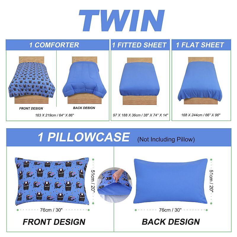 4 Piece Reversible Down Alternative Kids Bedding Comforter Set