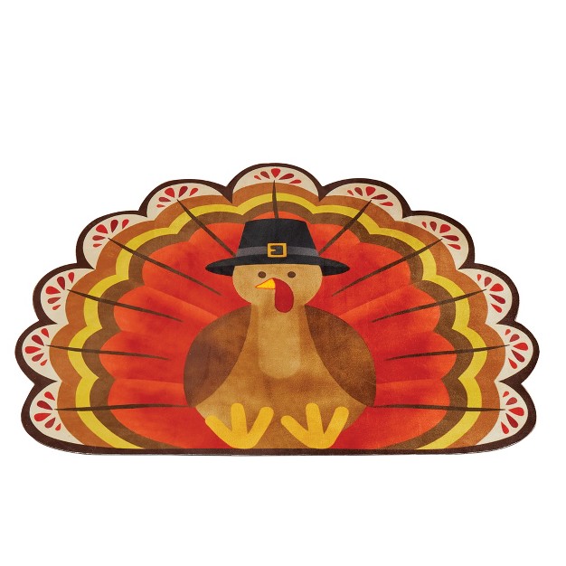 Collections Etc Festive Thanksgiving Turkey Shaped Skid resistant Accent Rug