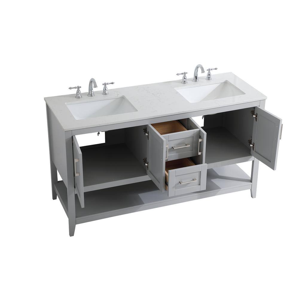 Timeless Home 60 in. W x 22 in. D x 34 in. H Double Bathroom Vanity in Grey with Calacatta Quartz TH32060Grey