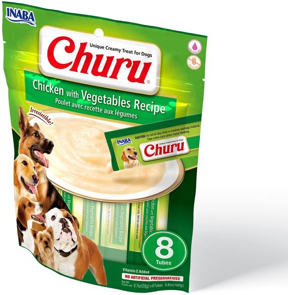 Inaba Churu Chicken with Vegetables Recipe Grain-Free Lickable Dog Treat， 0.7-oz， pack of 8