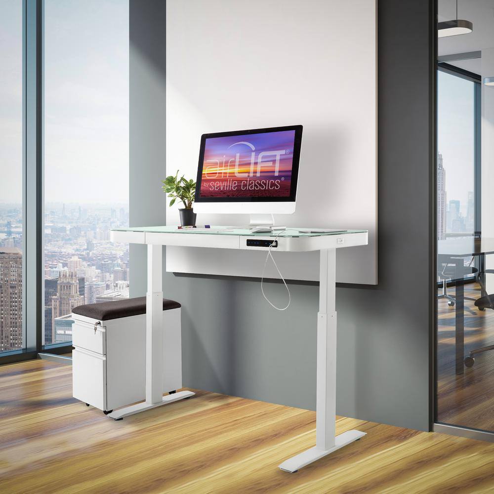 Seville Classics airLIFT 47.5 in. White Rectangular 1-Drawer Electric Standing Desk with Adjustable Height OFF65873