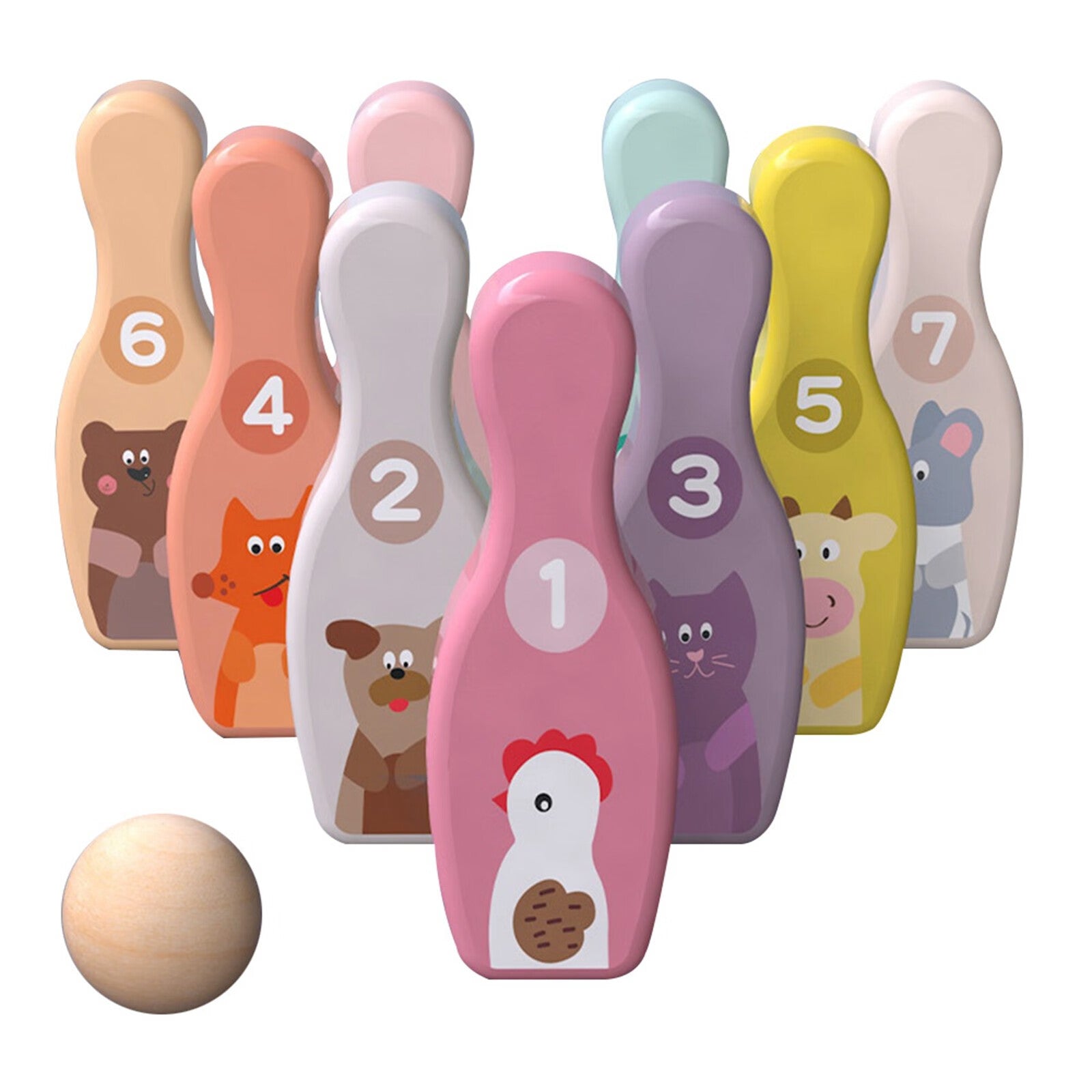 Sehao Colorful Wooden Bowling Ball Kid Toy 9 Bowling Pin 1 Ball Set Fun Family Game Wooden Outdoor Toys Multicolor