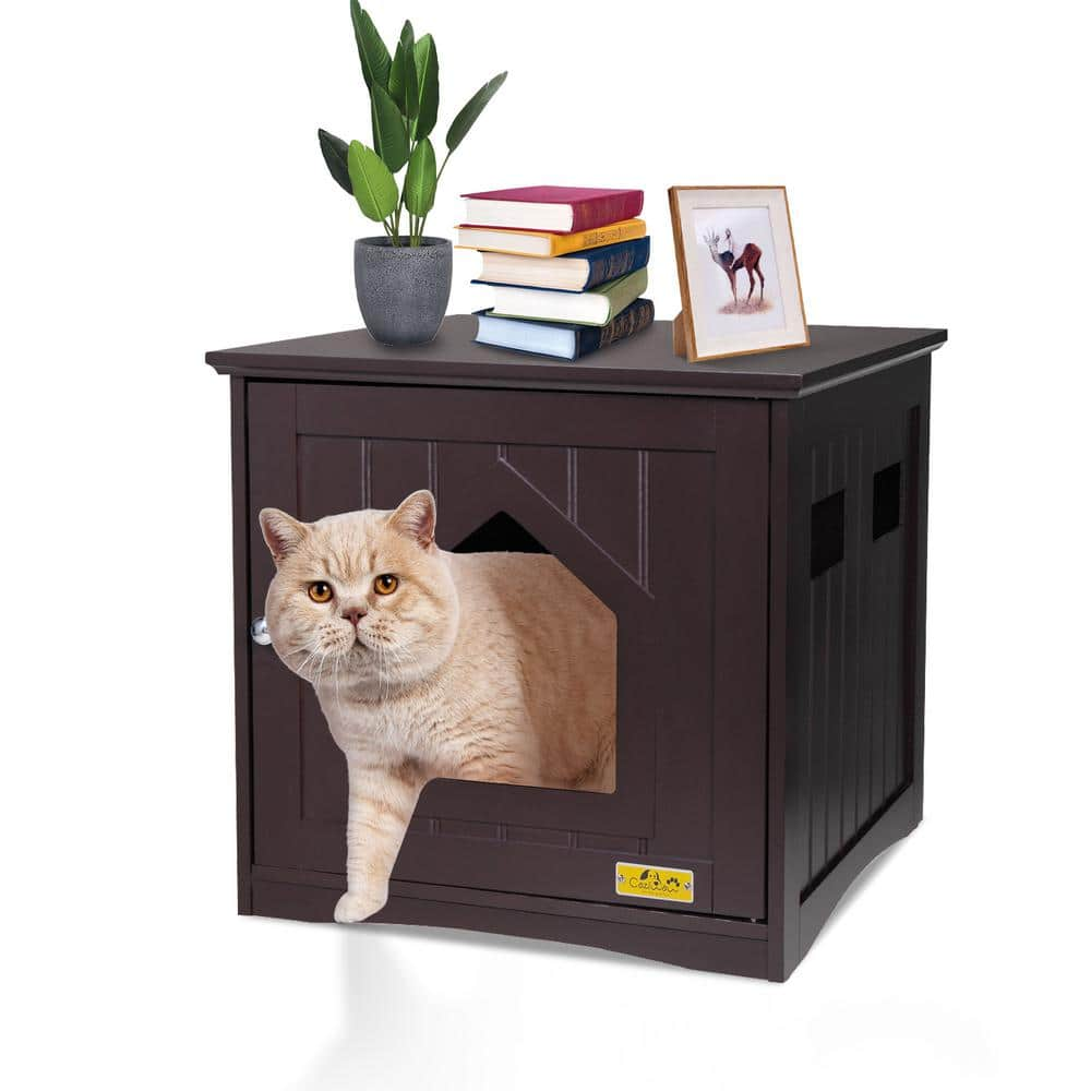 COZIWOW Wooden Cat House and Litter Box Enclosure Nightstand with 4 Vents, Brown CW12G0310