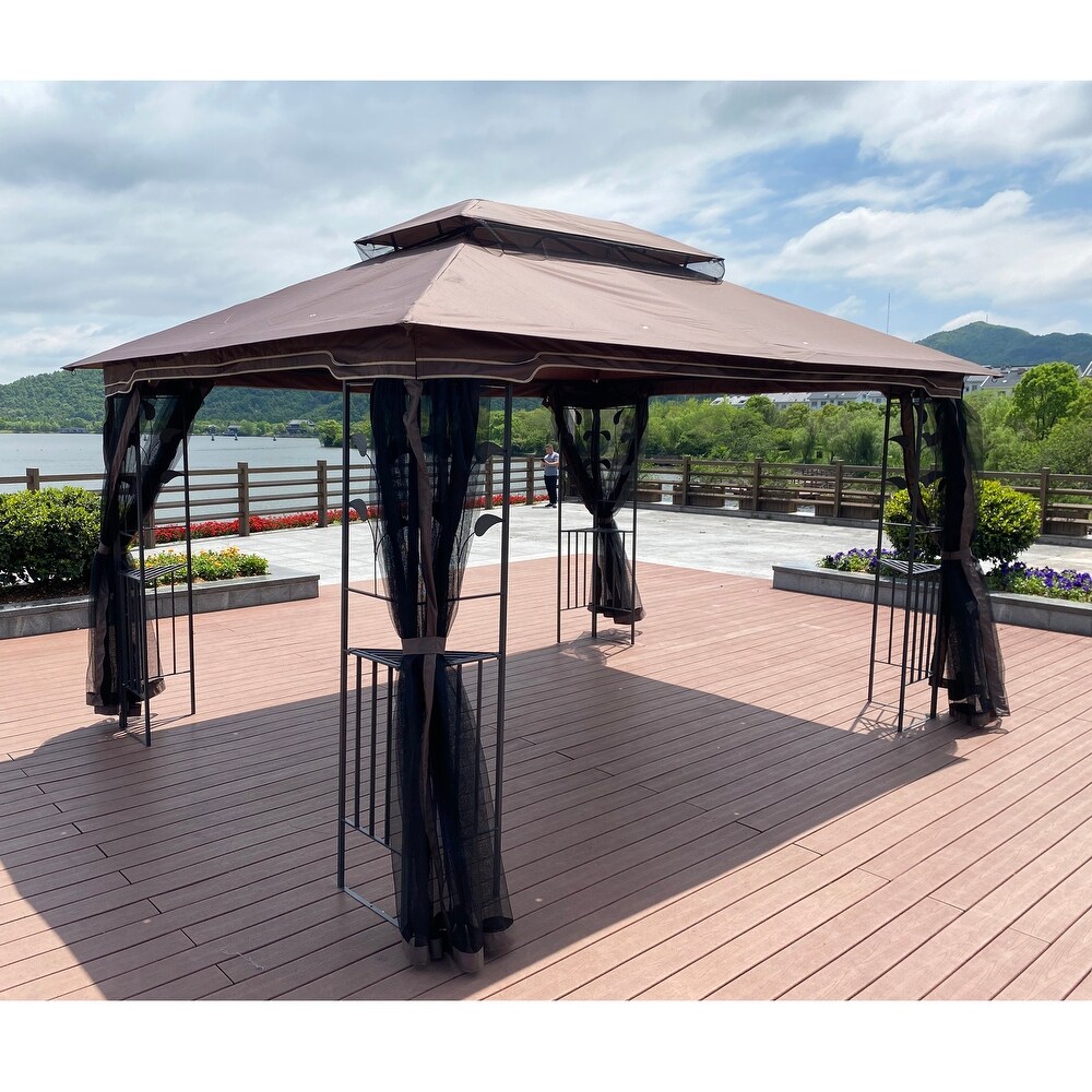 Brown2 13x10 ft Outdoor Gazebo Canopy Tent with Ventilated Roof