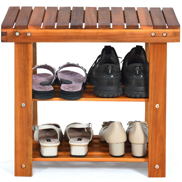 Costway 3 tier Wood Shoe Rack 19 x27 Shoe Bench Freestanding Boots Organizer Heavy duty