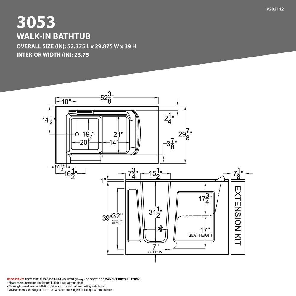 Universal Tubs HD Series 53 in. Right Drain Quick Fill Walk-In Whirlpool Bath Tub with Powered Fast Drain in White HD3053RWH