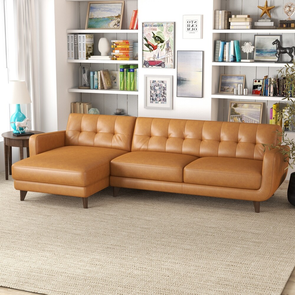 Carla Mid Century Modern Tufted Living Room Leather Sectional Couch