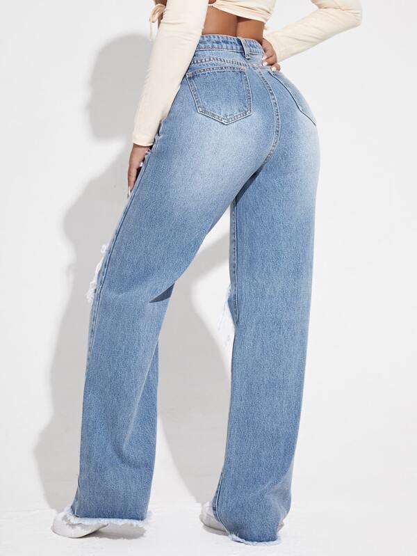 Ripped Cutout Wide Leg Jeans