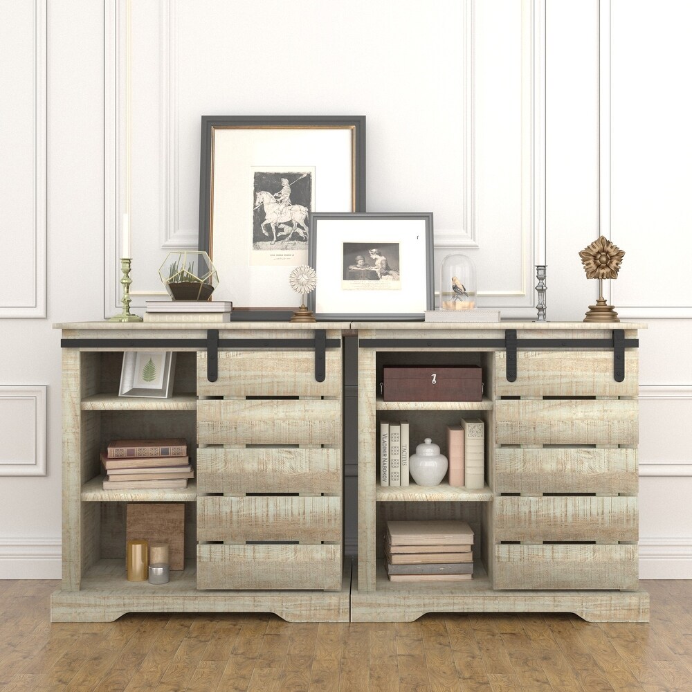 Farmhouse Sliding Barn Door Sideboard Side Cabinet Buffet with Interior Shelves   31.89 x 15.75 x 31.89 inch