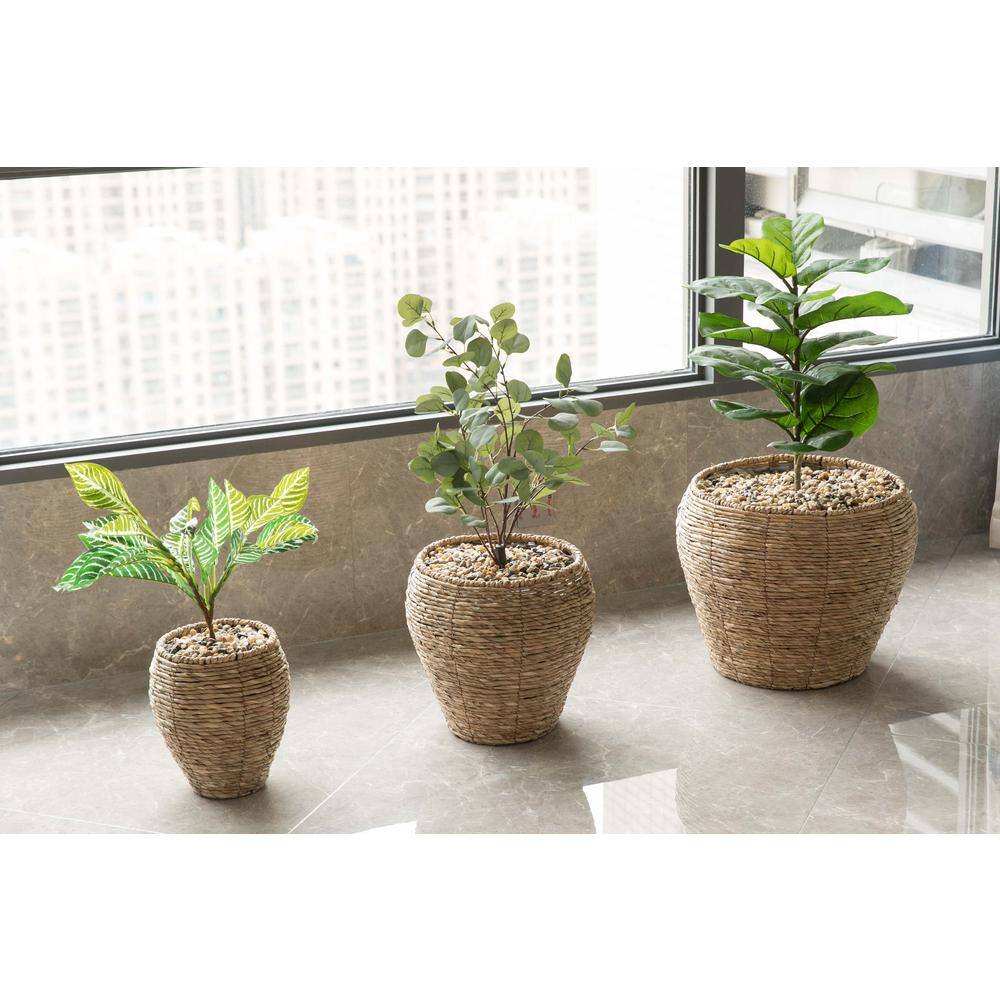 Vintiquewise Woven Cattail Leaf Round Flower Pot Planter Basket with Leak-Proof Plastic Lining (Set of 3) QI003832.3