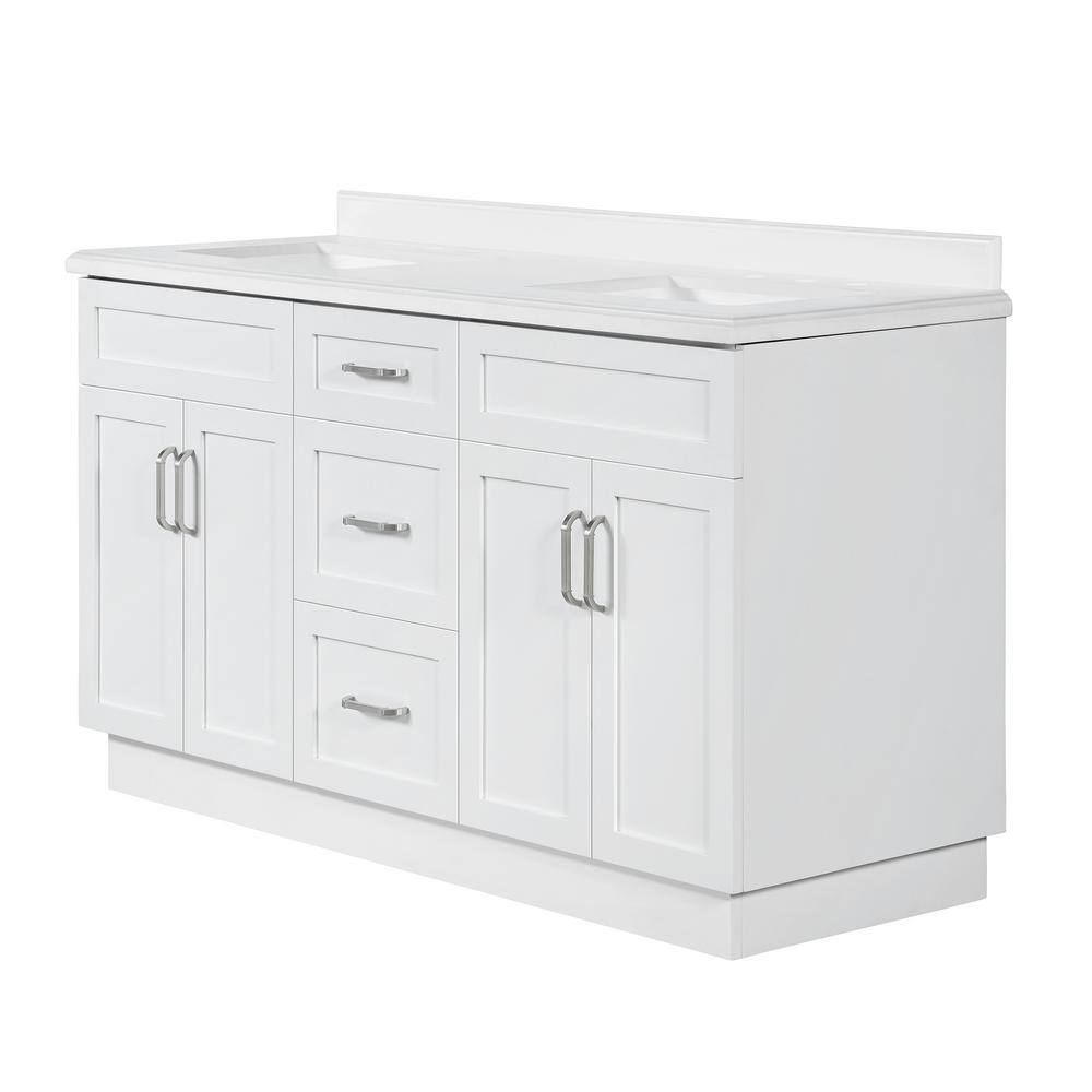 Home Decorators Collection Lincoln 60 in. W x 22 in. D x 34.5 in. H Bath Vanity in White with White Cultured Marble Top Lincoln 60W