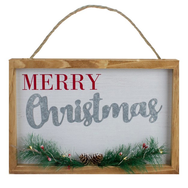 Led Lighted x27 merry Christmas x27 Framed Wall Sign With Pine