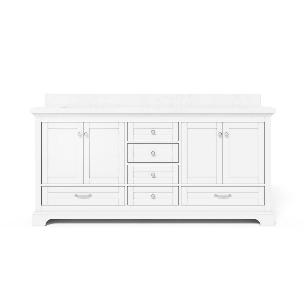 Home Decorators Collection Bluestern 72 in. W x 20 in. D x 34.5 in. H Bath Vanity in White with Lightly Veined Engineered Stone Top HDTD72VW