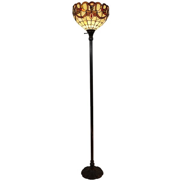 HomeRoots 62 Brown Traditional Shaped Floor Lamp With White And Brown Stained Glass Bowl Shade - 12