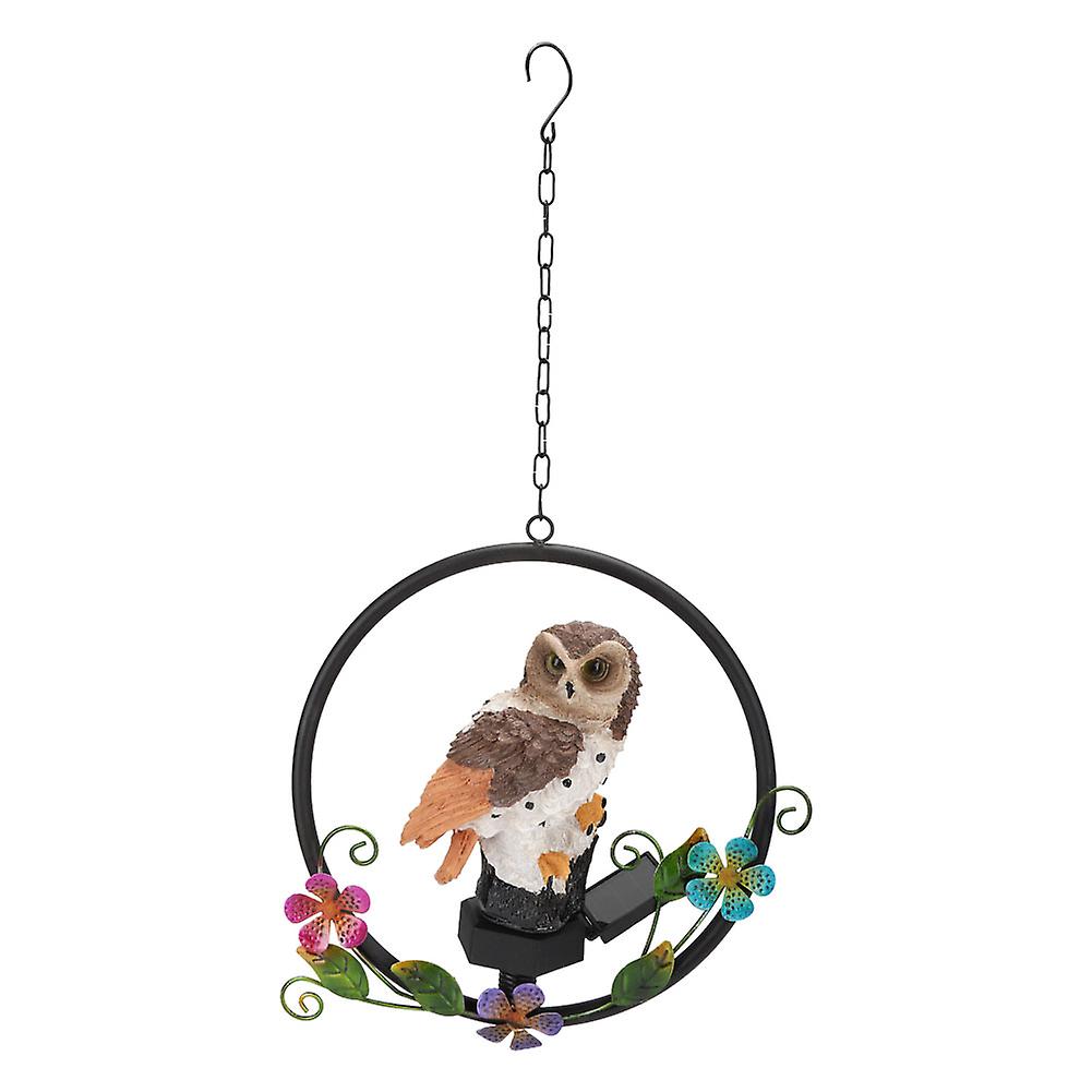 Outdoor LED Solar Hanging Light Pendant Lamp with Owl Decoration for Garden Courtyard Lawnbrown white