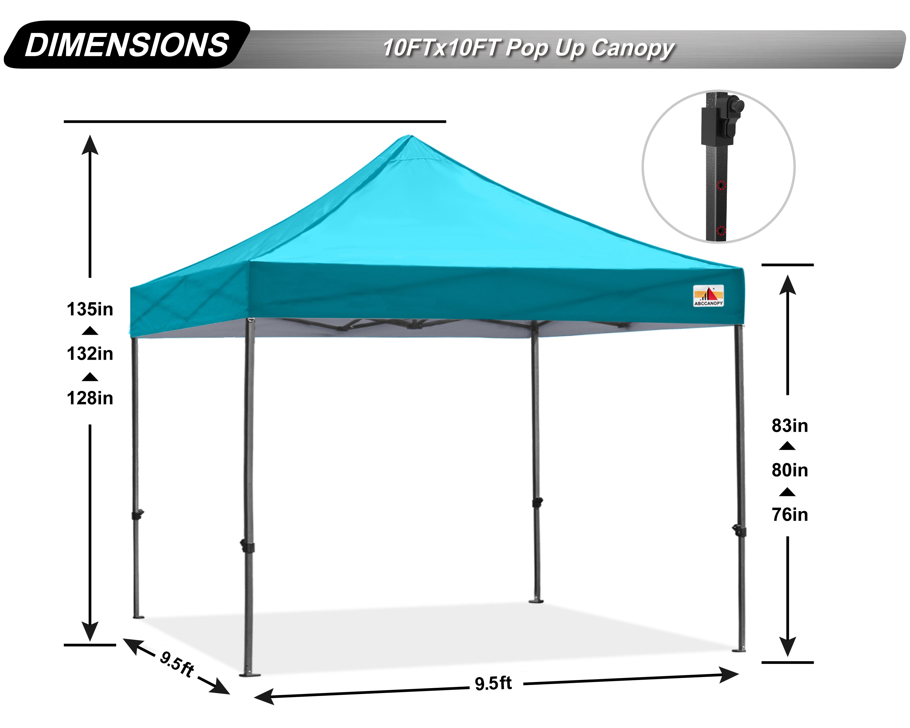 ABCCANOPY 10ft x 10ft Sturdy Instant Shelter Metal Outdoor Pop up Canopy，Turquoise