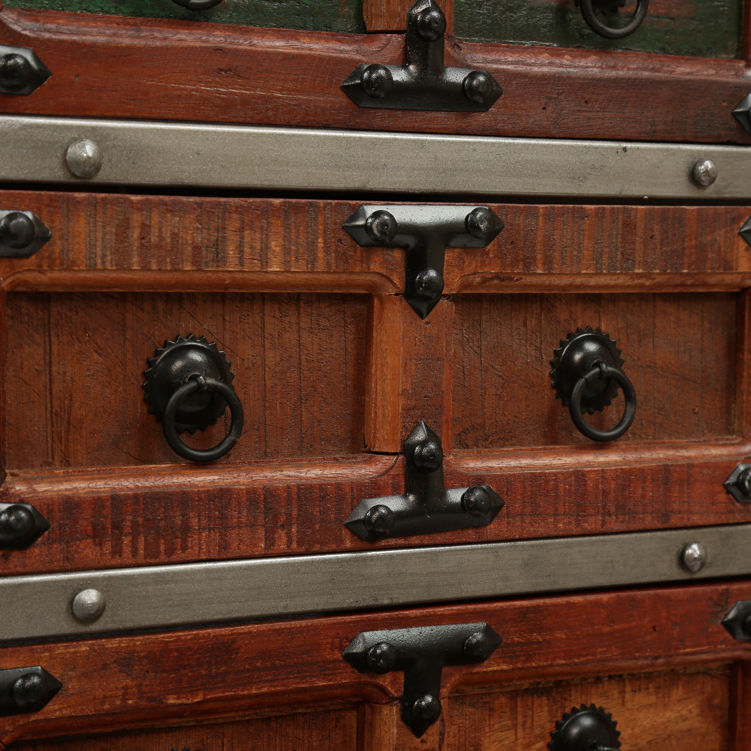 Pausch Handcrafted Boho Wooden 7 Drawer Chest, Natural and Raw Gray