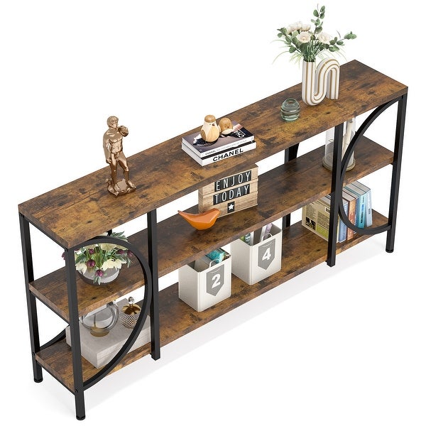 3 Tier Narrow Console Table with Storage Shelves， Industrial Entryway Table Behind Sofa Couch for Living Room