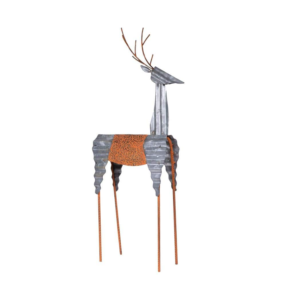 Alpine Corporation 30 in. Tall Metal Rustic Standing Reindeer Christmas Decoration JUM324