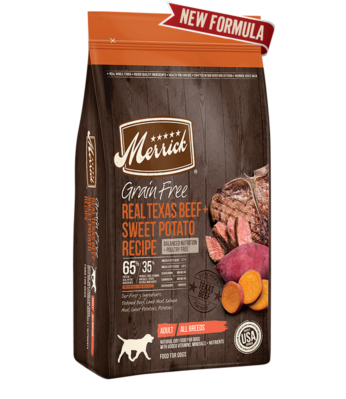 Merrick Grain Free Real Texas Beef and Sweet Potato Dry Dog Food， 4 Lbs.