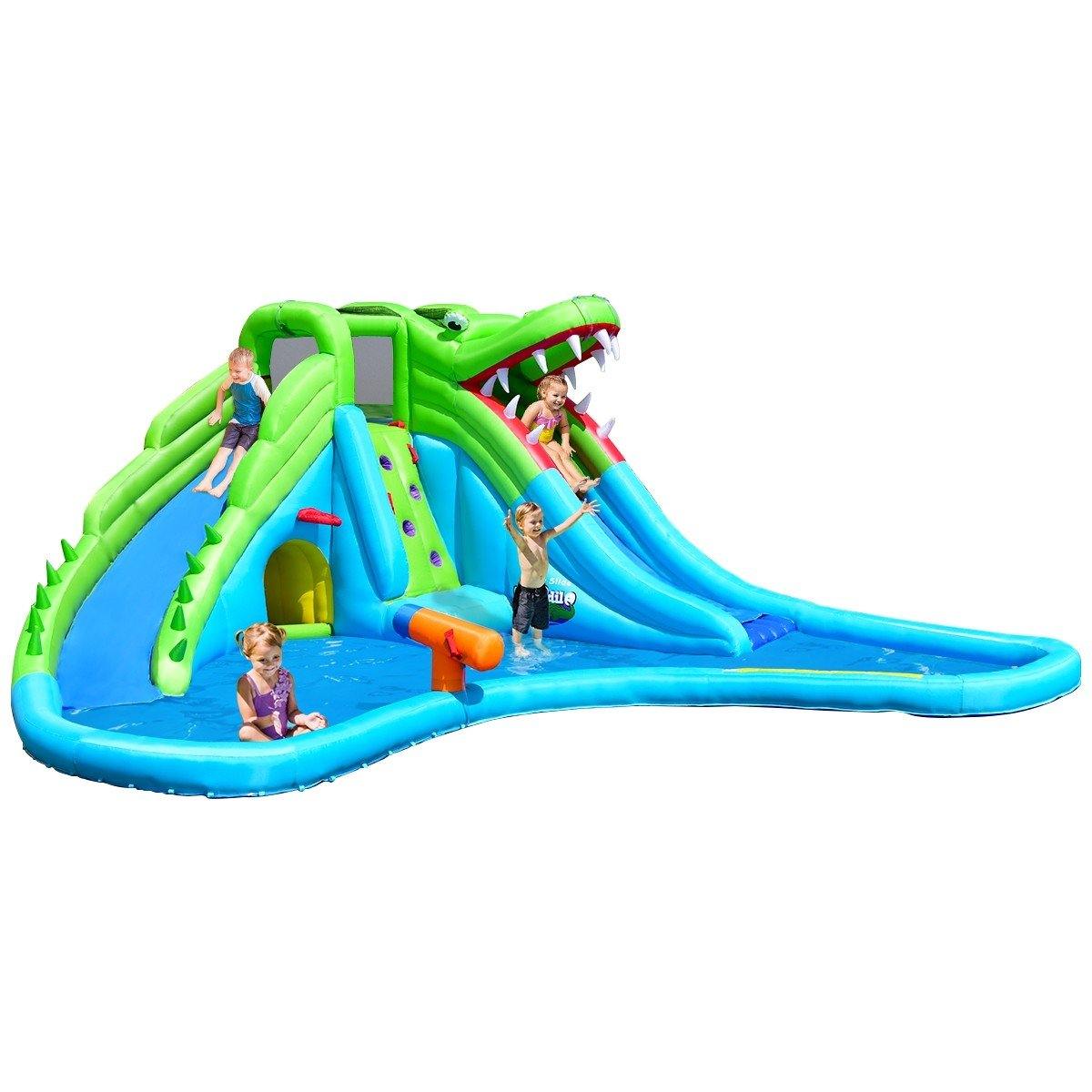 Inflatable Water Slide | Giant 7 in 1 Crocodile Water Park w/ Double Slides